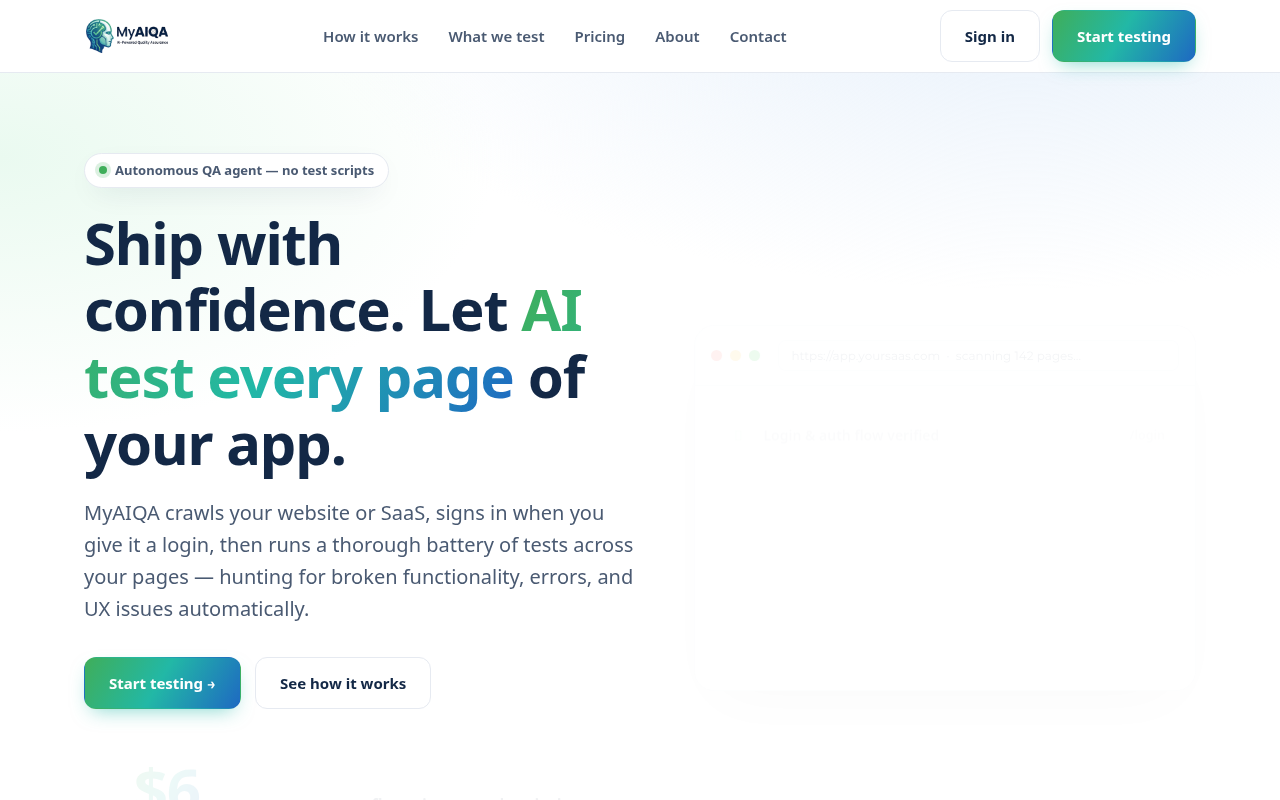 Homepage of MyAIQA